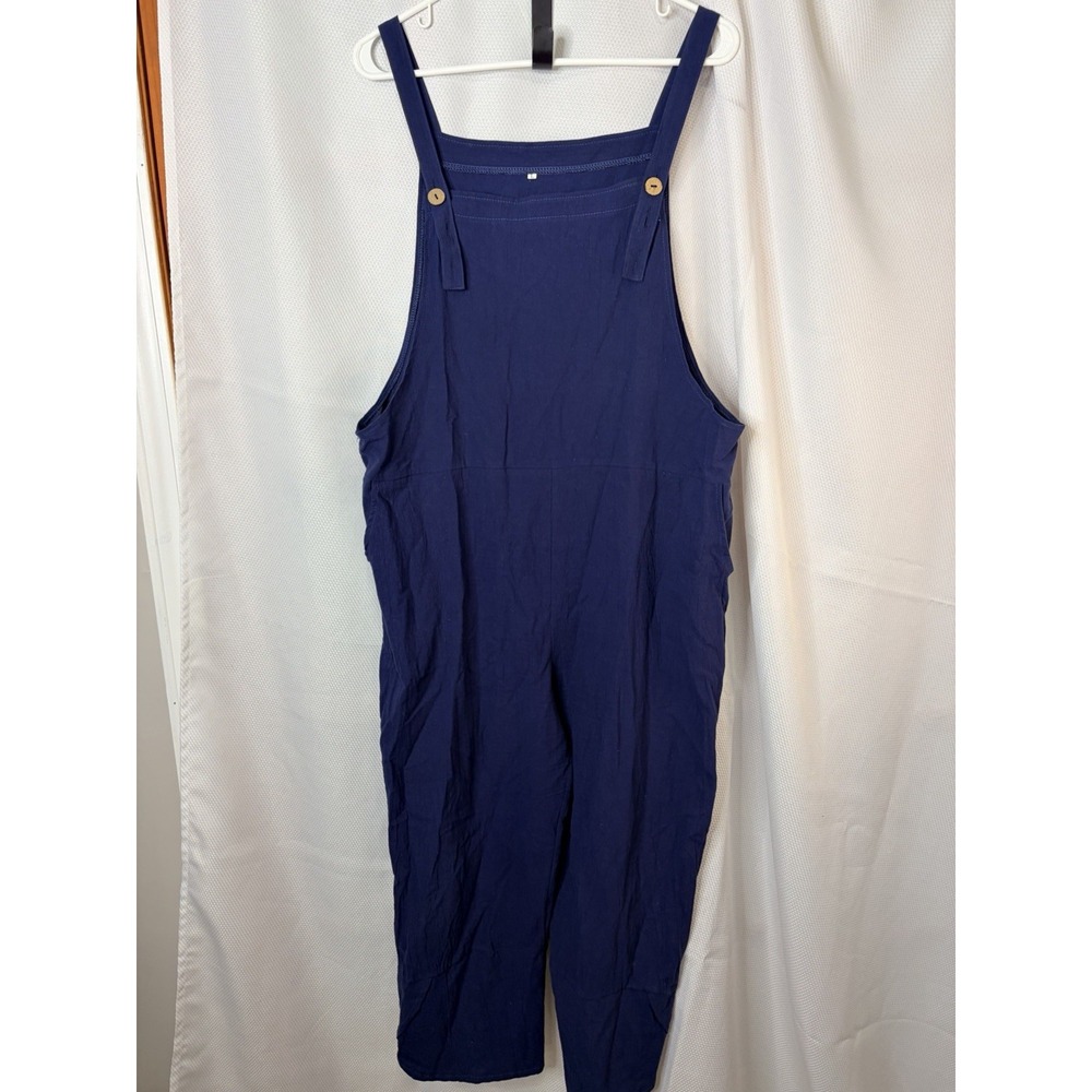 Unbranded Navy Blue Cotton Linen Blend Sleeveless Overalls Jumpsuit Large